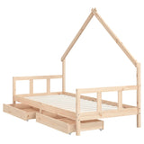 NNEVL Kids Bed Frame with Drawers 90x190 cm Solid Wood Pine