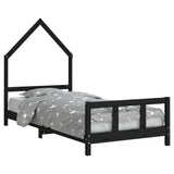 NNEVL Kids Bed Frame Black 92x187 cm Single Solid Wood Pine