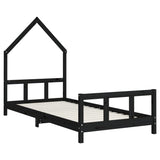 NNEVL Kids Bed Frame Black 92x187 cm Single Solid Wood Pine