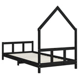 NNEVL Kids Bed Frame Black 92x187 cm Single Solid Wood Pine