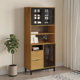 NNEVL Highboard with Glass Doors FLAM 80x40x180 cm Solid Wood Pine