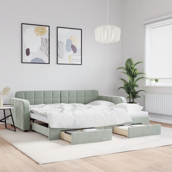 NNEVL Daybed with Trundle and Drawers Light Grey 90x190 cm Velvet