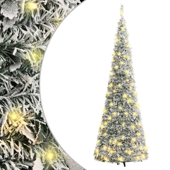 NNEVL Artificial Christmas Tree Pop-up Flocked Snow 100 LEDs 150 cm