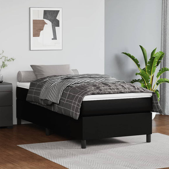 NNEVL Box Spring Bed with Mattress Black 107x203 cm King Single Faux Leather