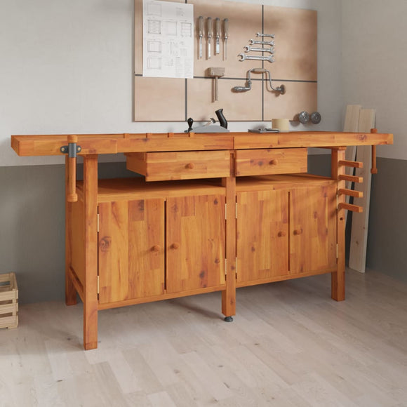 NNEVL Workbench with Drawers and Vices 192x62x83 cm Solid Wood Acacia