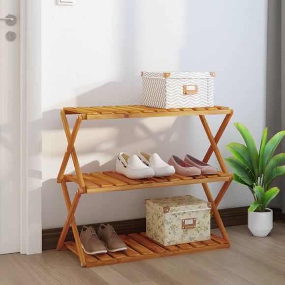NNEVL 3-Tier Folding Shelf Brown 70x31x63 cm Solid Wood Acacia