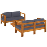 NNEVL 3 Piece Garden Lounge Set with Dark Grey Cushions Solid Wood