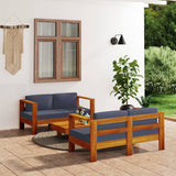 NNEVL 3 Piece Garden Lounge Set with Dark Grey Cushions Solid Wood
