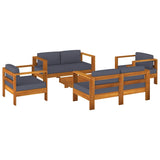 NNEVL 5 Piece Garden Lounge Set with Dark Grey Cushions Solid Wood