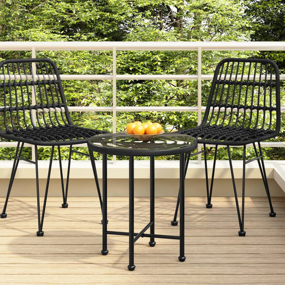 NNEVL Dining Table Black Ø50 cm Tempered Glass and Steel