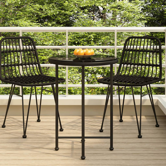 NNEVL Dining Table Black Ø55 cm Tempered Glass and Steel