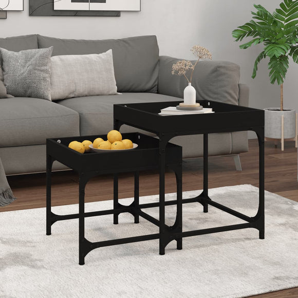 NNEVL Side Tables 2 pcs Black Engineered Wood