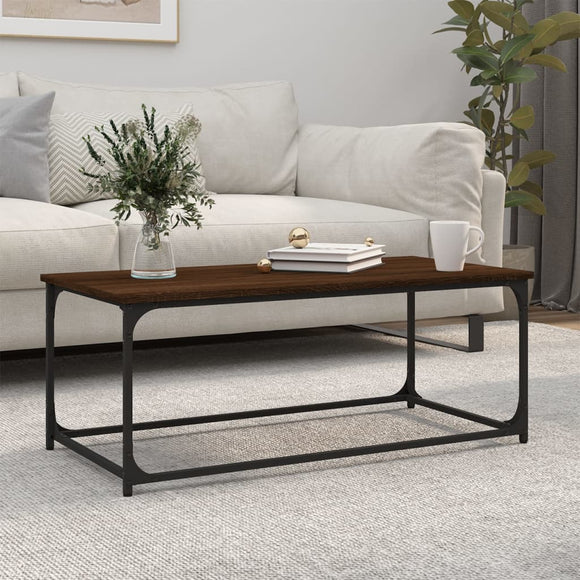 NNEVL Coffee Table Brown Oak 102x50x40 cm Engineered Wood and Iron