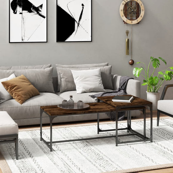 NNEVL Coffee Tables 2 pcs Smoked Oak Engineered Wood