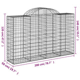 NNEVL Arched Gabion Baskets 2 pcs 200x50x120/140 cm Galvanised Iron