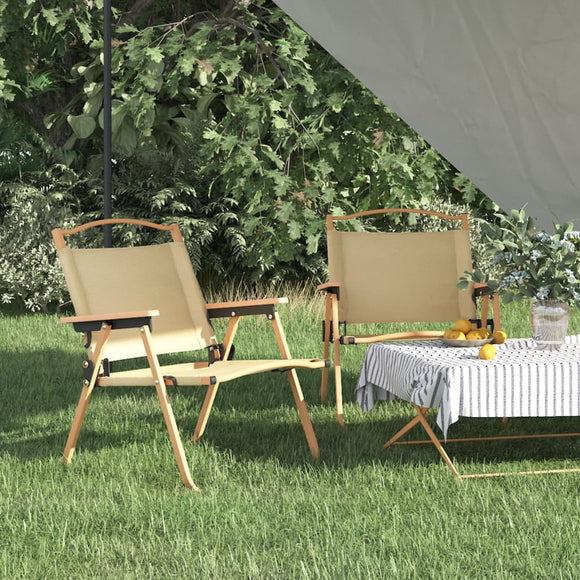 NNEVL Camping Chairs 2 pcs Beige 54x43x59 cm Oxford Fabric