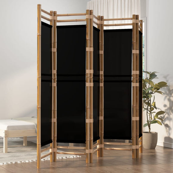 NNEVL Folding 5-Panel Room Divider 200 cm Bamboo and Canvas