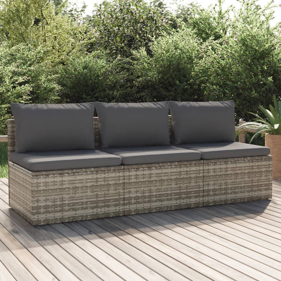 NNEVL 3-Seater Garden Sofa with Cushions Grey Poly Rattan