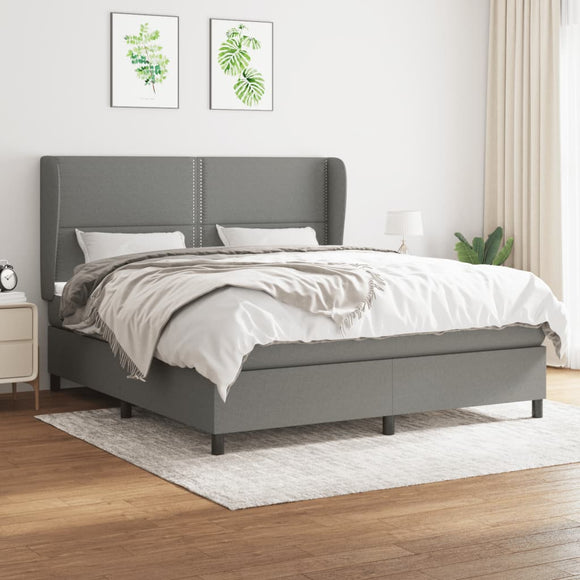 NNEVL Box Spring Bed with Mattress Dark Grey 152x203 cm Queen Fabric