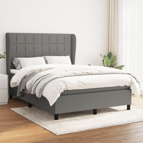 NNEVL Box Spring Bed with Mattress Dark Grey 137x190 cm Double Fabric