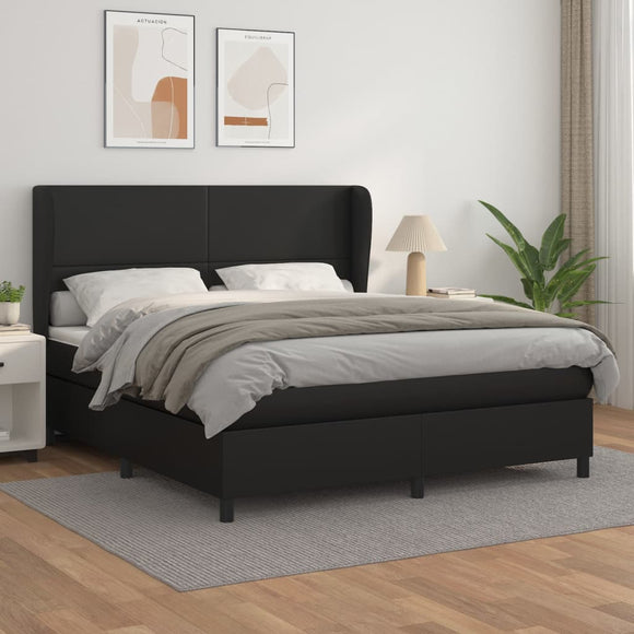 NNEVL Box Spring Bed with Mattress Black 152x203 cm Queen Faux Leather