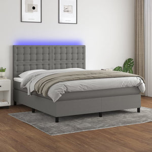 NNEVL Box Spring Bed with Mattress&LED Dark Grey 152x203 cm Queen Fabric