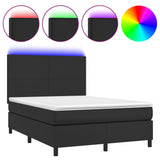 NNEVL Box Spring Bed with Mattress&LED Black 137x190 cm Double Faux Leather