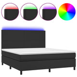 NNEVL Box Spring Bed with Mattress&LED Black 152x203 cm Queen Faux Leather