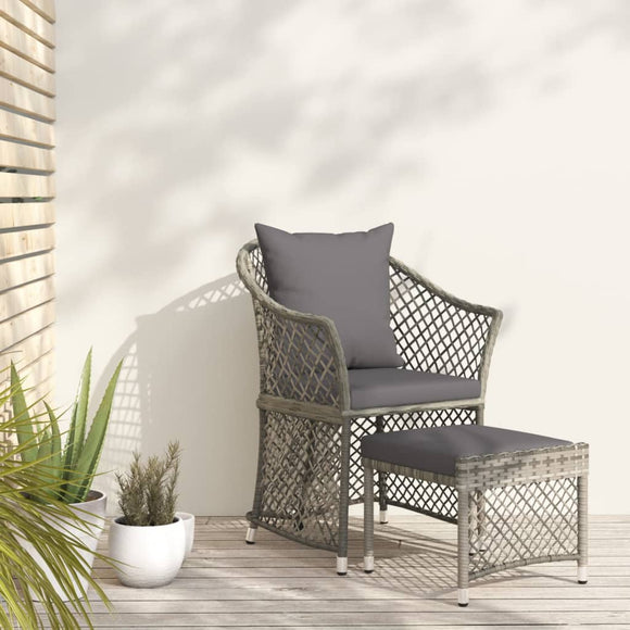 NNEVL 2 Piece Garden Lounge Set with Cushions Grey Poly Rattan
