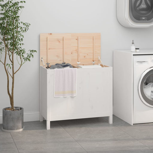 NNEVL Laundry Box White 88.5x44x76 cm Solid Wood Pine