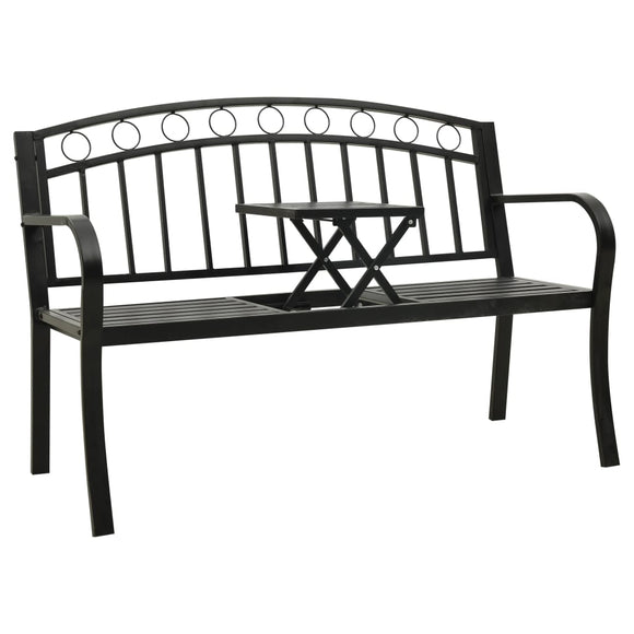 NNEVL Garden Bench with Table Black 120 cm Steel