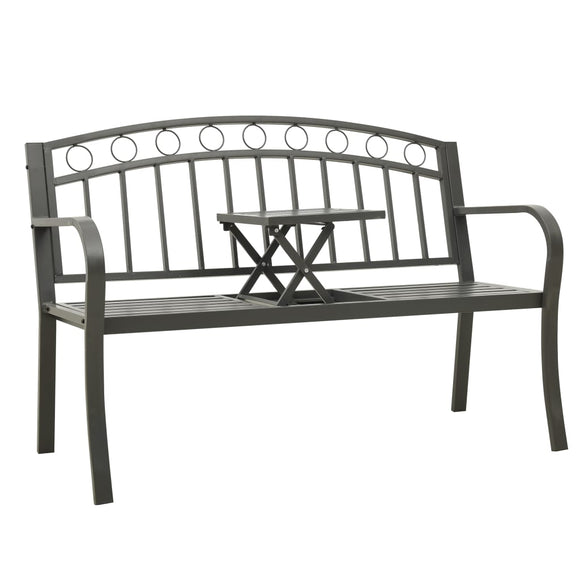 NNEVL Garden Bench with Table Grey 120 cm Steel