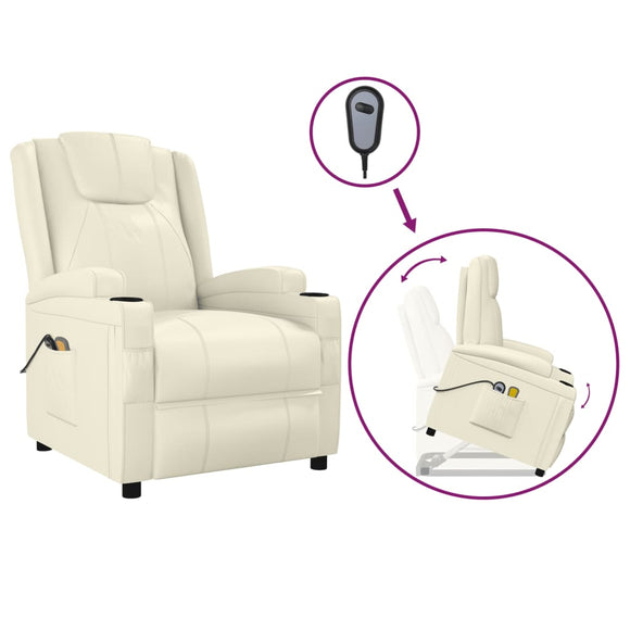 NNEVL Stand up Massage Recliner Chair Cream White Faux Leather