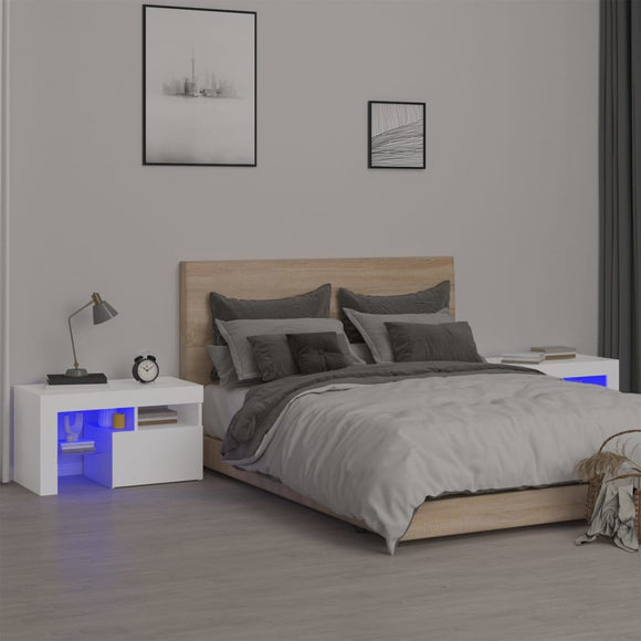 NNEVL Bedside Cabinets 2 pcs with LED Lights White 70x36.5x40 cm