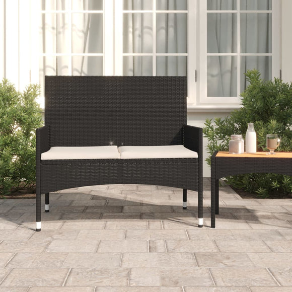 NNEVL 2-Seater Garden Bench with Cushions Black Poly Rattan