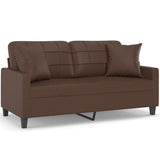 NNEVL 2-Seater Sofa with Pillows&Cushions Brown 140 cm Faux Leather