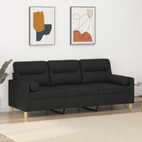 NNEVL 3-Seater Sofa with Pillows&Cushions Black 180 cm Fabric