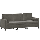 NNEVL 3-Seater Sofa with Pillows&Cushions Dark Grey 180 cm Velvet