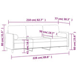 NNEVL 3-Seater Sofa with Pillows&Cushions Dark Grey 210 cm Velvet