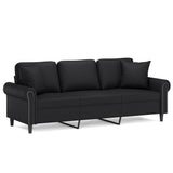 NNEVL 3-Seater Sofa with Pillows&Cushions Black 180 cm Faux Leather