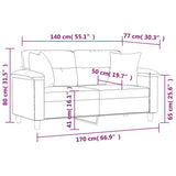 NNEVL 2-Seater Sofa with Pillows&Cushions Dark Grey 140 cm Microfibre Fabric