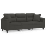 NNEVL 3-Seater Sofa with Pillows&Cushions Dark Grey 180 cm Microfibre Fabric