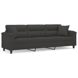 NNEVL 3-Seater Sofa with Pillows&Cushions Dark Grey 210 cm Microfibre Fabric