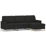 NNEVL 3-Seater Sofa with Footstool Black 210 cm Fabric