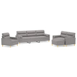 NNEVL 4 Piece Sofa Set with Throw Pillows&Cushions Light Grey Fabric