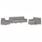 NNEVL 4 Piece Sofa Set with Throw Pillows&Cushions Light Grey Fabric