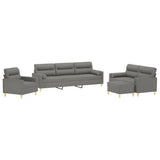 NNEVL 4 Piece Sofa Set with Throw Pillows&Cushions Dark Grey Fabric