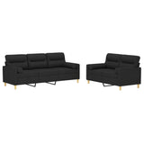 NNEVL 2 Piece Sofa Set with Throw Pillows&Cushions Black Fabric