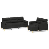 NNEVL 3 Piece Sofa Set with Throw Pillows&Cushions Black Fabric
