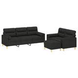 NNEVL 3 Piece Sofa Set with Throw Pillows&Cushions Black Fabric